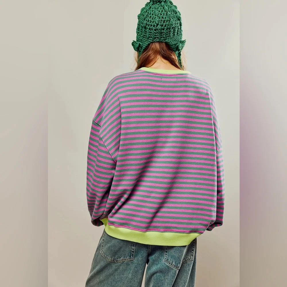 LAST ONE! Free People Classic Striped Oversized Crewneck💓💚 - Picture 4 of 6